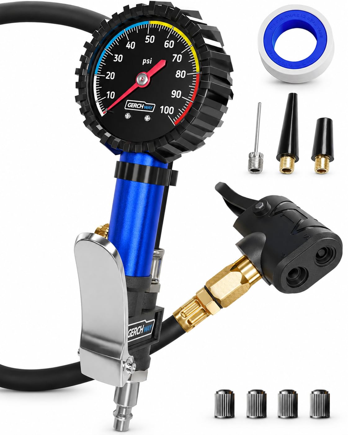 GERCHWAY Presta & Schrader Analog Tire Inflator with Pressure Gauge